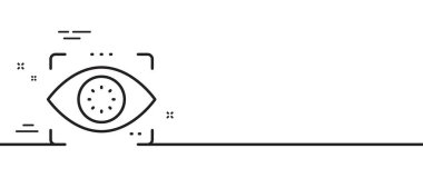 Göz algılama çizgisi simgesi. Retina taraması işareti. Biyometrik veri sembolü. Asgari çizgi çizimi arka planı. Göz çizgisi simge desenli pankart. Beyaz ağ şablonu konsepti. Vektör