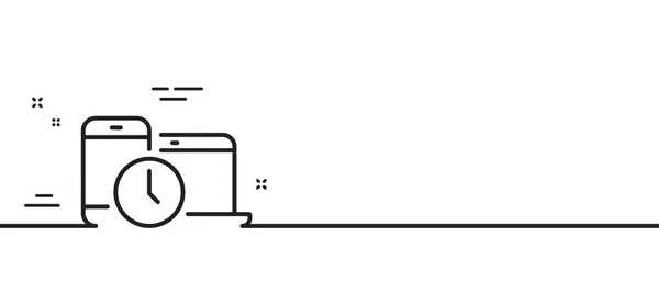 タイム管理ラインアイコン 時計の表示 モバイルデバイスのシンボル 最小限の線のイラストの背景 タイム管理ラインアイコンパターンバナー ホワイトウェブテンプレートのコンセプト ベクトル — ストックベクタ