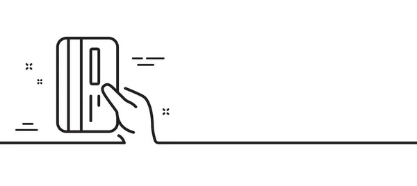信用卡线图标 持有银行支付卡上的签名 Atm服务符号 最小线条图解背景 付款卡线图标图案横幅 白色网络模板的概念 — 图库矢量图片