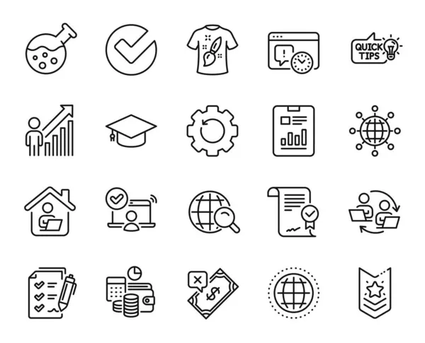 Ensemble Vectoriel Document Rapport Ensemble Icônes Ligne Laboratoire International Globe — Image vectorielle