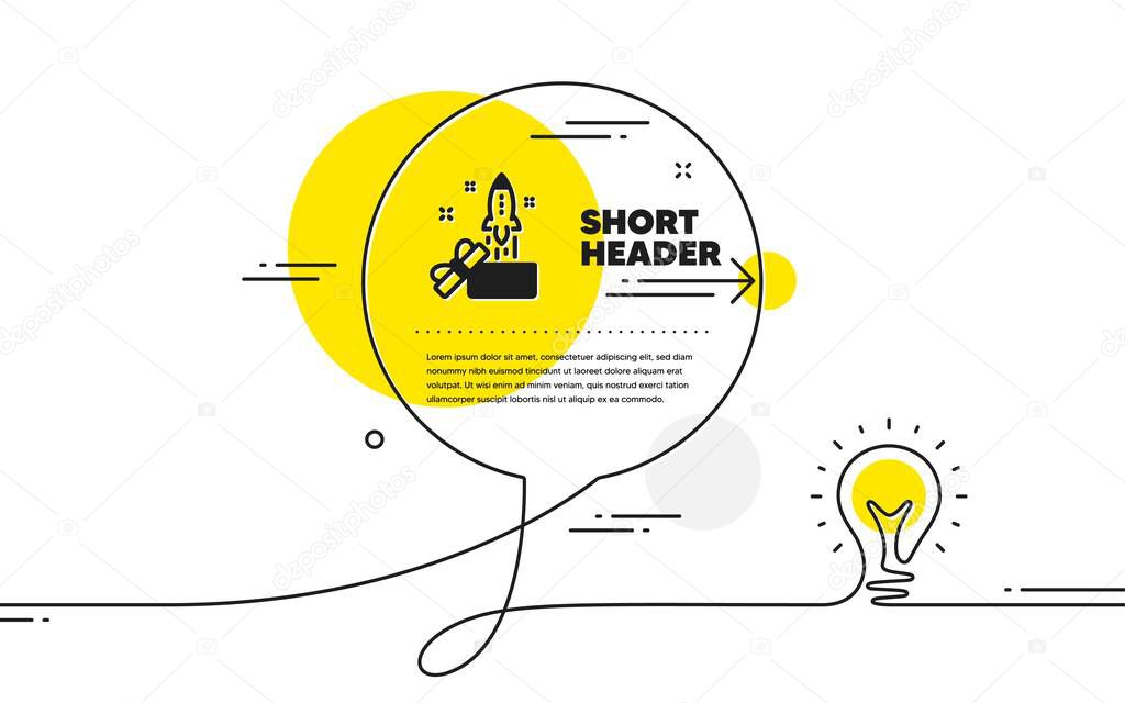Out of the box icon. Continuous line idea chat bubble banner. Launch Project sign. Startup symbol. Innovation icon in chat message. Talk comment light bulb background. Vector