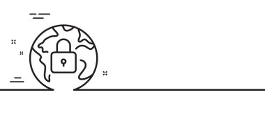 Kilit çizgisi simgesi. İnternet koruma işareti. Web güvenliği asma kilit sembolü. Asgari çizgi çizimi arka planı. Kilit çizgisi simge pankartı. Beyaz ağ şablonu konsepti. Vektör