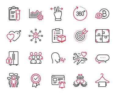 Teste tabi tutulan damga, erkek kadın ve güvenlik kilidi simgeleriyle ilgili iş simgeleri. Bulmaca, Grup ve Gemi işaretleri. Operasyonel mükemmellik, paket kontrol listesi ve balayı seyahati. Vektör