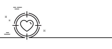 Kalp hedef çizgisi simgesinde. Aşk sembolü. Sevgililer Günü tabelası. Asgari çizgi çizimi arka planı. Valentine hedef çizgisi ikon desenli afişi. Beyaz ağ şablonu konsepti. Vektör