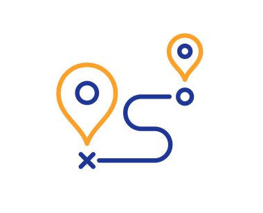 Seyahat çizgisi simgesi. Yol işareti. Yol haritası uzaklık sembolü. Renkli ince çizgi ana hatları. Doğrusal yolculuk simgesi. Düzenlenebilir felç. Vektör