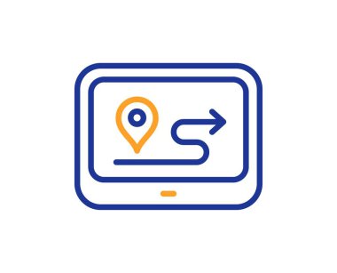 GPS rota simgesi. Yol işareti. Seyahat haritası aygıtı sembolü. Renkli ince çizgi ana hatları. Doğrusal stil GPS simgesi. Düzenlenebilir felç. Vektör