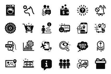 Seo graph, Dilsiz ses ve Grup simgeleriyle ilgili iş simgeleri. İletişim, hızlı ipuçları ve çamaşır makinesi işaretleri. Ekspres teslimat, yüzde yüz gülümseme ve kredi. Soru işareti. Vektör