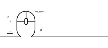 Bilgisayar Fare simgesi. İnternet sörf aleti işareti. Bilgisayar ekipmanı sembolü. Asgari çizgi çizimi arka planı. Bilgisayar Fare çizgisi simge desenli pankart. Beyaz ağ şablonu konsepti. Vektör
