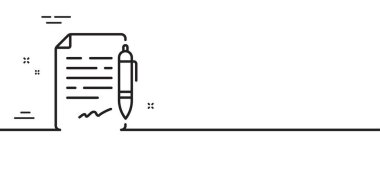 Anlaşma belgesi simgesi. Kontrat dosya imzası. Ofis sembolü. Asgari çizgi çizimi arka planı. Anlaşma belgesi ikon desen afişi. Beyaz ağ şablonu konsepti. Vektör