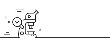 Mikroskop çizgisi simgesi. Laboratuvar ekipmanı işareti. Bilim laboratuarının sembolü. Asgari çizgi çizimi arka planı. Mikroskop çizgisi simge pankartı. Beyaz ağ şablonu konsepti. Vektör