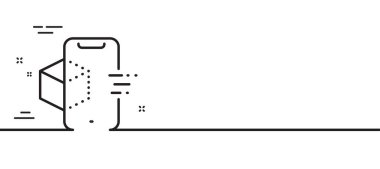 Artırılmış Reality Telefon Hattı simgesi. VR simülasyon işareti. 3 boyutlu küp sembolü. Asgari çizgi çizimi arka planı. Artırılmış gerçeklik çizgisi simgesi pankartı. Beyaz ağ şablonu konsepti. Vektör