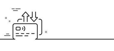 Kredi kartı simgesi. Para ödeme işareti gönder. Mali transfer sembolü. Asgari çizgi çizimi arka planı. Kart çizgisi simge pankartı. Beyaz ağ şablonu konsepti. Vektör