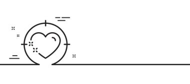 Kalp hedef çizgisi simgesi. Duygusal hedef işaretine bayılırım. Sevgililer Günü sembolü. Asgari çizgi çizimi arka planı. Kalp hedef çizgisi simge pankartı. Beyaz ağ şablonu konsepti. Vektör