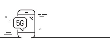 5G teknoloji telefon hattı simgesi. Wifi kablosuz ağ işareti. Mobil veri iletim sembolü. Asgari çizgi çizimi arka planı. 5g telefon hattı ikon desenli pankart. Beyaz ağ şablonu konsepti. Vektör