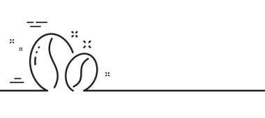 Kahve çekirdekleri çizgisi ikonu. Sıcak kapuçino tohumu tabelası. Kavrulmuş tohum sembolü. Asgari çizgi çizimi arka planı. Kahve çekirdekleri ikon desenli pankart. Beyaz ağ şablonu konsepti. Vektör