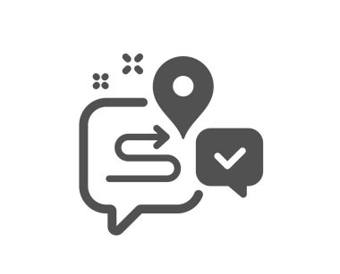 Yolculuk kalitesi simgesi. Yol işareti. Yol haritası sohbet baloncuk sembolü. Klasik düz stil. Kalite tasarım elemanı. Basit bir yolculuk ikonu. Vektör