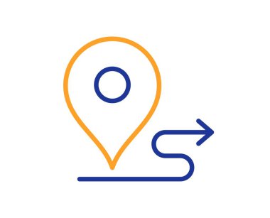 Seyahat çizgisi simgesi. Yol işareti. Yol haritası uzaklık sembolü. Renkli ince çizgi ana hatları. Doğrusal yolculuk simgesi. Düzenlenebilir felç. Vektör