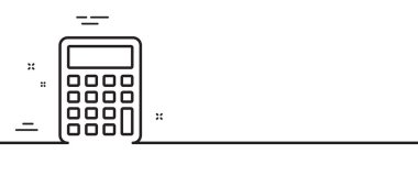 Hesap makinesi çizgi simgesi. Muhasebe tabelası. Finans sembolünü hesapla. Asgari çizgi çizimi arka planı. Hesap çizgisi simge desenli pankart. Beyaz ağ şablonu konsepti. Vektör