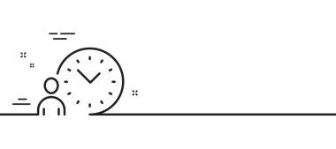 Zaman yönetimi çizgisi simgesi. Saat işareti. Asgari çizgi çizimi arka planı. Zaman yönetimi çizgisi simge pankartı. Beyaz ağ şablonu konsepti. Vektör