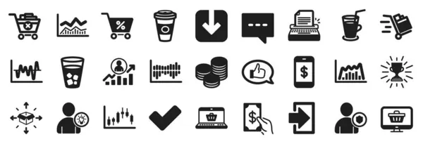 Set Von Einfachen Symbolen Wie Smartphone Bezahlung Eistee Online Shopping — Stockvektor