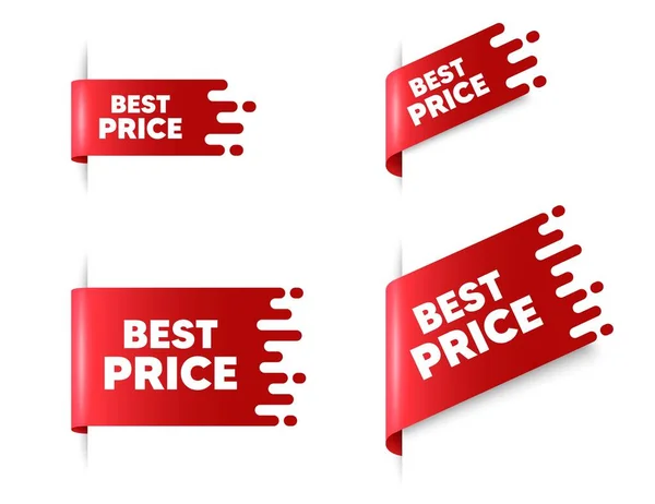 Text Zum Besten Preis Red Ribbon Tag Banner Gesetzt Sonderangebot — Stockvektor