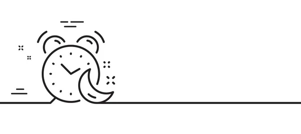 目覚まし時計のラインアイコン 夜の睡眠時間のサイン 就寝時の時計のシンボル 最小限の線のイラストの背景 アラームラインアイコンパターンバナー ホワイトウェブテンプレートのコンセプト ベクトル — ストックベクタ