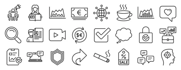 Набор Значков Линий Таких Security Euro Currency Job Interview Icons — стоковый вектор