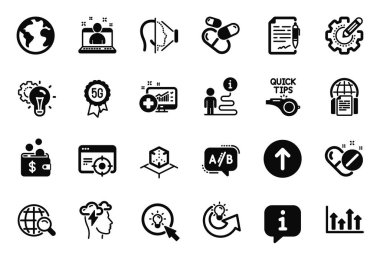 Swipe up, Anlaşma belgesi ve Seo 'nun simgeleri hedef almasıyla ilgili Bilim Simgeleri Vektör Kümesi. En iyi yönetici, kurslar ve fikir vites tabelaları. Üst oklar, yüz tanıma ve internet araması. Enerji. Vektör