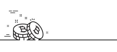 Bitcoin çizgisi simgesi. Şifreli para işareti. Kripto para sembolü. Asgari çizgi çizimi arka planı. Bitcoin çizgisi simge pankartı. Beyaz ağ şablonu konsepti. Vektör