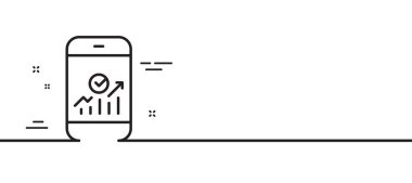 Akıllı Telefon Denetleme veya İstatistik Satır simgesi. Çizelge sembollü iş analizleri. Asgari çizgi çizimi arka planı. Akıllı telefon istatistik çizgisi simge desenli afişi. Vektör