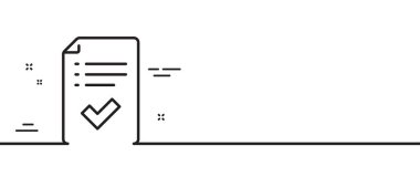 Onaylanmış kontrol listesi satır simgesi. Kabul edildi ya da onaylandı. Sembolü. Asgari çizgi çizimi arka planı. Onaylanmış onay listesi simge pankartı. Beyaz ağ şablonu konsepti. Vektör