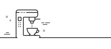 Kahve makinesi çizgisi ikonu. Otomat tabelası. Çay sembolü yap. Asgari çizgi çizimi arka planı. Kahve imalatçısı simge desenli afiş. Beyaz ağ şablonu konsepti. Vektör