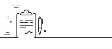 Pano belge satırı simgesi. Anlaşma belgesi. Sözleşme sembolü. Asgari çizgi çizimi arka planı. Pano çizgisi simge desenli pankart. Beyaz ağ şablonu konsepti. Vektör