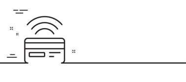 Temassız ödeme hattı ikonu. Kredi kartı tabelası. Nakitsiz alım sembolü. Asgari çizgi çizimi arka planı. Temassız ödeme hattı ikon desenli pankart. Beyaz ağ şablonu konsepti. Vektör
