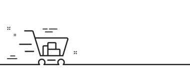 Servis hattı simgesi. Alışveriş arabası tabelası. Ekspres internet alımı. Süpermarket sepeti sembolü. Asgari çizgi çizimi arka planı. Alışveriş arabası ikon desenli afiş. Vektör