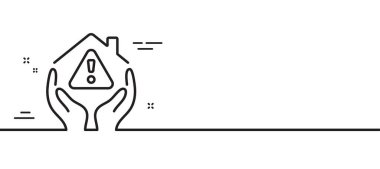 Ev koruma hattı ikonu. Bina uyarı işareti. Ev sigortası sembolü. Asgari çizgi çizimi arka planı. Ev koruma hattı ikon desenli pankart. Beyaz ağ şablonu konsepti. Vektör