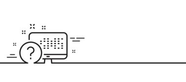 Soru işareti simgesi. Çevrimiçi sınav tabelası. Asgari çizgi çizimi arka planı. Çevrimiçi bilgi yarışması ikonu desenli pankart. Beyaz ağ şablonu konsepti. Vektör