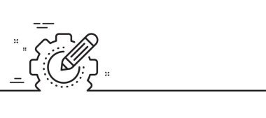 Ayarlar vites çizgisi simgesi. Yıldız işaretli çark. Çalışma süreci sembolünü düzenle. Asgari çizgi çizimi arka planı. Ayarlar vites çizgisi simge desenli pankart. Beyaz ağ şablonu konsepti. Vektör