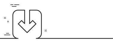 Belge satırı simgesi yükle. Ok ucu sembolünü indir. Yön veya işaret levhası. Asgari çizgi çizimi arka planı. Belge satırı simge desenli pankartı yükle. Beyaz ağ şablonu konsepti. Vektör