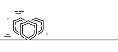Kalkan hattı simgesi. Gizlilik uyarısı. Güvenli savunma sembolü. Asgari çizgi çizimi arka planı. Kalkanlar için simge desenli pankart. Beyaz ağ şablonu konsepti. Vektör