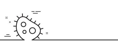 Bakteri çizgisi simgesi. Antibakteriyel işaret. Kirli sembol. Asgari çizgi çizimi arka planı. Bakteri çizgisi simge desenli pankart. Beyaz ağ şablonu konsepti. Vektör
