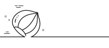 Fındık hattı ikonu. Lezzetli tabela. Vejetaryen gıda sembolü. Asgari çizgi çizimi arka planı. Fındık hattı ikon desenli pankart. Beyaz ağ şablonu konsepti. Vektör