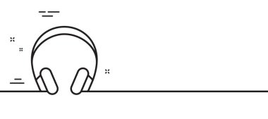 Kulaklık hattı ikonu. Müzik dinleme cihazı işareti. DJ ya da Ses sembolü. Asgari çizgi çizimi arka planı. Kulaklık hattı simge desenli pankart. Beyaz ağ şablonu konsepti. Vektör