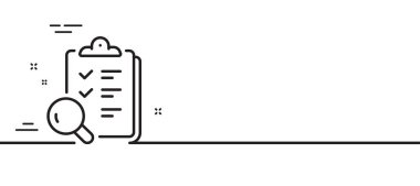 Satır simgesini incele. Kaliteli araştırma işareti. Doğrulama listesi sembolü. Asgari çizgi çizimi arka planı. Çizgi simge desenli pankartı inceleyin. Beyaz ağ şablonu konsepti. Vektör