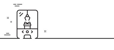 Turna pençesi makine çizgisi simgesi. Eğlence parkı tabelası. Atlıkarınca sembolü. Asgari çizgi çizimi arka planı. Turna pençesi makine çizgisi simge desenli pankart. Beyaz ağ şablonu konsepti. Vektör