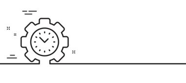 Zaman yönetimi çizgisi simgesi. Saat işareti. Vites sembolü. Asgari çizgi çizimi arka planı. Zaman yönetimi çizgisi simge pankartı. Beyaz ağ şablonu konsepti. Vektör