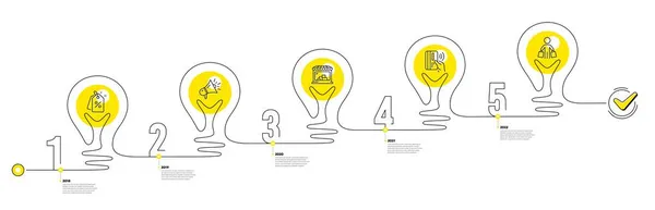 Handelsinformationsgrafik Zeitachse Mit Schritten Glühbirne Reise Pfad Infografiken Shopping Prozess — Stockvektor