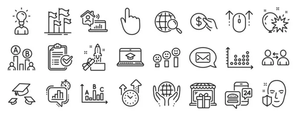 Set Business Icons Throw Hats Dot Plot Innovation Icons Testing — Stock Vector