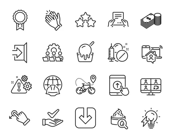 Vector Set Bike Delivery Teamwork Work Home Line Icons Set — Stock Vector