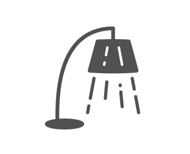 Lamba ikonu dur. Yer lambası işareti. İç aydınlatma sembolü. Klasik düz stil. Kalite tasarım elemanı. Basit bir lamba simgesi. Vektör